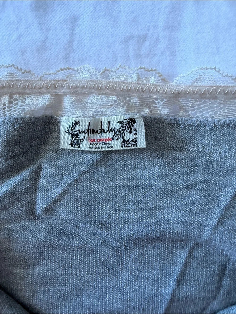 Free People oh my darling Light Gray Lace-Trim Long Sleeve Top
